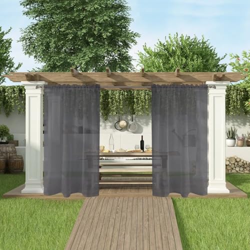 SpaceDresser Waterproof Outdoor Sheer Curtains for Patio - 2 Panels Rod Pocket Indoor Voile Sheer Curtain for Living Room,100W x 96L inch, Grey - Image 5