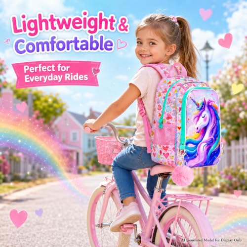 Image of WZLVO 3PCS Kids Backpack for Girls, Unicorn Dinosaur Animal Prechool Elementary Kindergarten School Bookbag with Lunch Box
