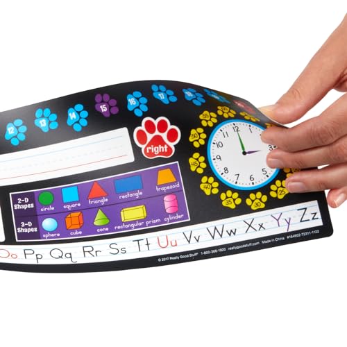 Image of Really Good Stuff Paw Prints Desktop Reference Nameplates, 24-Pack | Ages 5+, Kindergarten+, Self-Adhesive Deluxe Plastic with Letters, Numbers, Colors, 3D Shapes, 120 Grid, Base 10 and Time