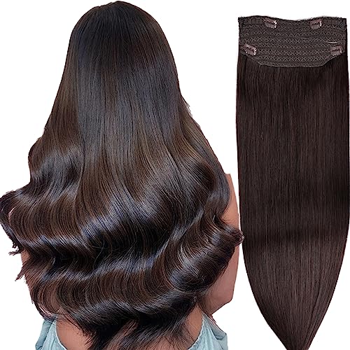 Wire Hair Extensions，Diyomo Halo Hair Extensions Real Human Hair Chocolate Brown Hair Extensions Transparent Headband Adjustable Size Removable Secure，Hair Halo Extensions For Women,#4 80G 16Inch #TOP6