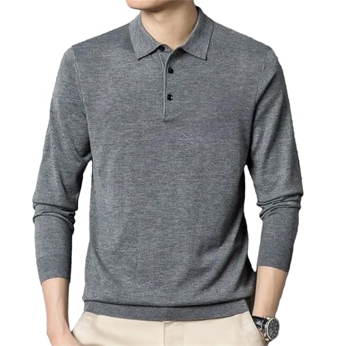 Men Fashion Spring Wool Sweater Casual Lapel Long Sleeve Knitted Casual Pullovers Tops Gray - Main Image