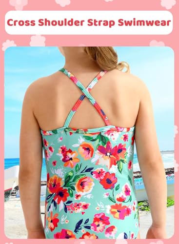 Image of Girls One Piece Swimsuits Summer UPF 50+ Quick Dry Beach Bathing Suit Cross Shoulder Strap Swimwear 2-10 Years