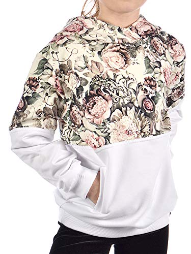 30328 - Sudadera con capucha para niña, manga larga, diseño de rosas Blanco 11 años Cover
