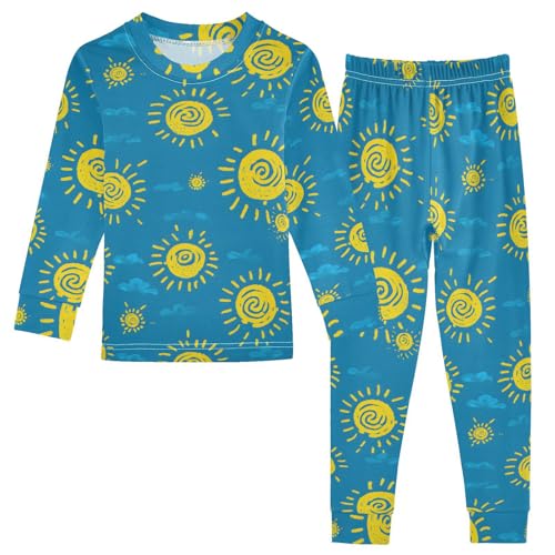 Cartoon Pajamas Set Sun Pattern Long Sleeve PJs Cotton Jammies Sleepwear Top and Pants Multicolor