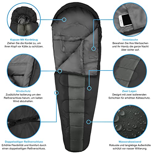 Active Era Mumienschlafsack – Schlafsack Winter & Sommer, wasserabweisend, Windschutz & Ultraleicht, Temperatur -10°C bis 10°C (je nach Modell) - Kleines Packmaß ideal für Outdoor Campen – Bild 4