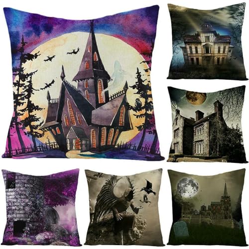 Housse de coussin Halloween château finition peluche premium - 3