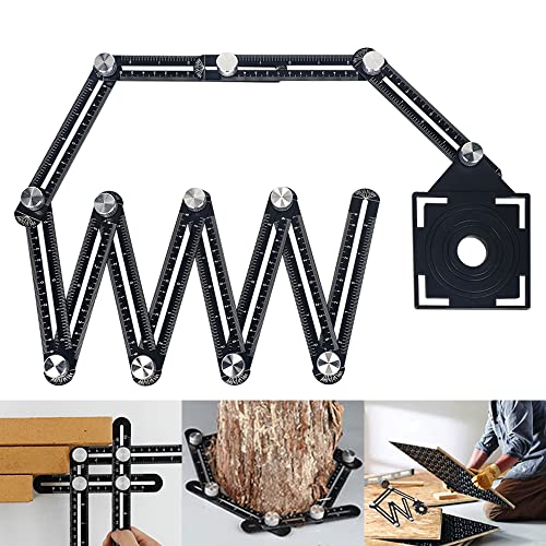 YEESHYBON Multi Angle Measuring Ruler,12-Side Aluminum Alloy Universal Angle Measuring Tool, Angle Finder Template Tool for Builders, Craftsmen, Carpenters