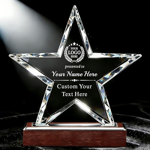 Image of Custom Crystal Award Trophy, Personalized Trophy with Company Logo & Text