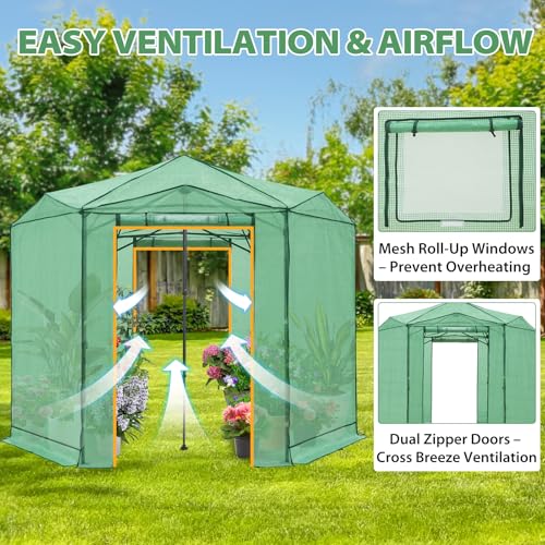 Image of EAGLE PEAK 8.5x8.5 Easy Setup Pop Up Greenhouse, Hexagon, Clear /Green