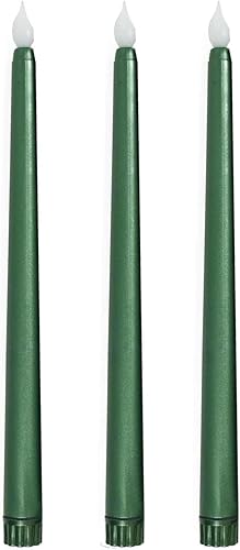 Miniatura 7 de Efavormart - Paquete de 3 velas LED cónicas sin llama de 11 pulgadas color verde esmeralda cazador