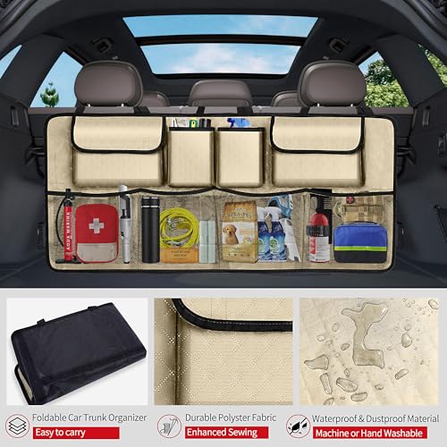 Image of Car Trunk Organizer and Storage, Large Capacity Backseat Hanging Storage Accessories, Backseat Car Organizer for SUV /MPV /Truck (Champagne)