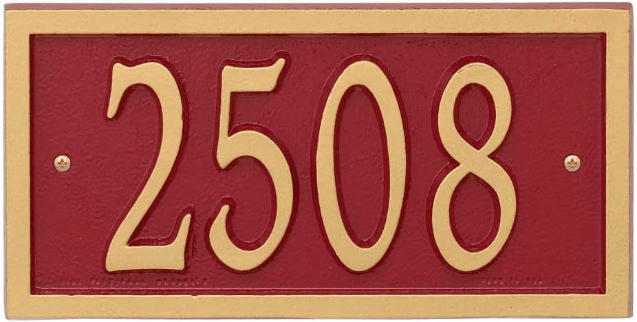 Comfort House AlumaCast Personalized House Number Sign - Red with Gold