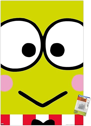 Trends International Póster de pared de primer plano de Hello Kitty and Friends Keroppi, 22.37 x 34.00 pulgadas, paquete de póster y pasador de