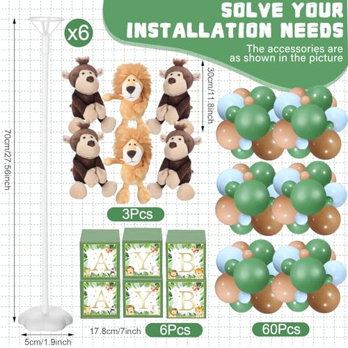 Image of Lenwen 6 Sets Baby Letter Boxes Decorations Table Centerpieces for Baby Shower Gender Reveal,Bear Stuffed Animals Balloon with Stand Plush Toy Boxes for Birthday Party Wedding(Animals,Forest)