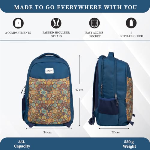 Image of F Gear Ryto Black 35L School Backpack with 3 Spacious Compartments, 1 Front Pocket & Side Bottle Holder, Airflow Padded Back, Lightweight & Durable Bag for School, Tuition, Travel and Work