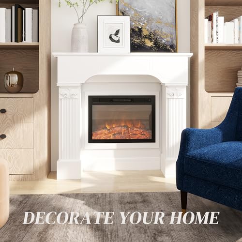 Image of HOMCOM Baroque Fireplace Mantel, Freestanding Fireplace Surround with Ionic Leg for Electric Fireplaces, 43.25 inch W x 42.75 inch H, White