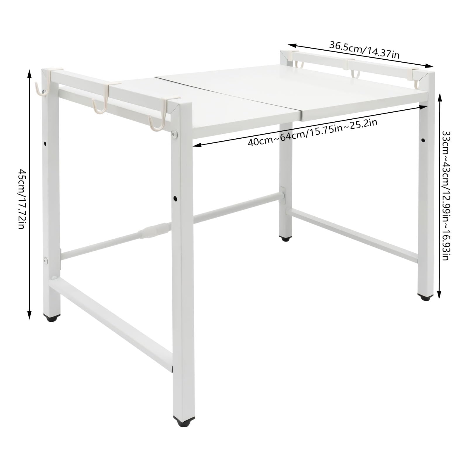 ILWorkTLs 2 Tier Extendable Microwave Oven Rack,Adjustable Kitchen Countertop Shelf,Microwave Stand with 6 Hooks for Kitchen Countertop