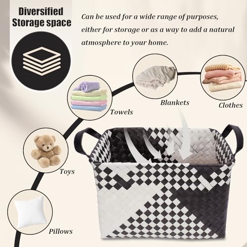 Image of BROWNLILY Handwoven Clothes Basket Laundry Hampers Large Wicker Storage Baskets for Shelves Blankets Closet Storage Bins Car Bedroom Bathroom Organizers and Storage Bath (Pack of 4, Beige & Black)