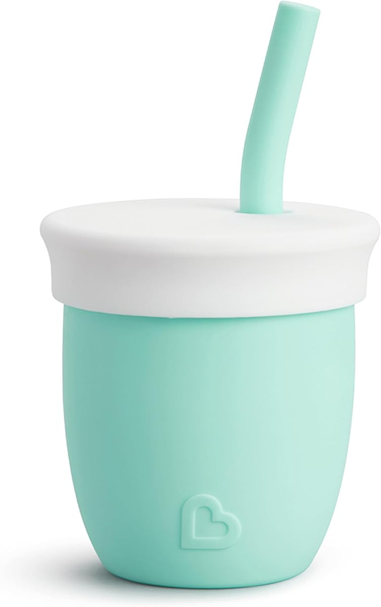 Vaso con pajita con tapa extraíble, para bebés y niños pequeños de 6 meses en adelante, 4 onzas, silicona, menta