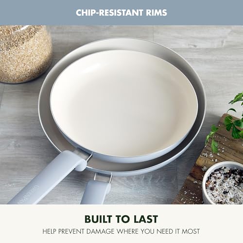 Image of GreenPan Rio Advanced 10 inch and 12 inch Frying Pan Skillet Set, Ceramic Nonstick PFAS-Free Pans, Induction Ready, Dishwasher and Oven Safe, Blue