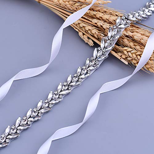 ULAPAN Rhinestone Wedding Belt Thin Silver Bridesmaid Dress Belt Wedding Sash Bridal Belt(S493)3