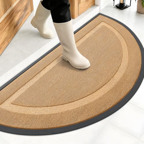 Image of OLANLY Half Circle Door Mat Indoor Outdoor Entrance Welcome, Waterproof All-Season, All-Weather Doormat, Sturdy Natural Rubber, Low Profile, Easy Clean Patio Porch Entryway Mat, 47x23, Butter Yellow