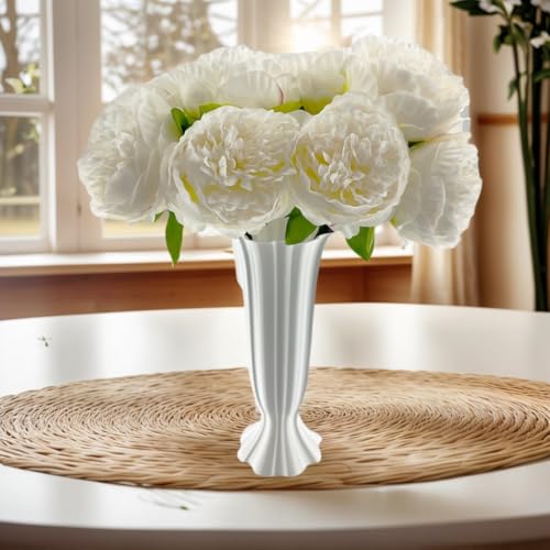 2 Bouquet 10Heads Artificial Fake Peony Flowers Silk Faux White Flower for Home Office Party Wedding Decorations image 4