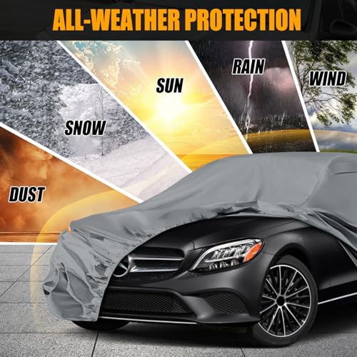 Image of Waterproof Premium Car Covers Replace for 2008-2025 Mercedes Benz C-Class C250 C300 C350, 10 Layers Heavy Duty All Weather Car Cover with Zipper Door, Windproof Bands for Snow Rain Dust Protection