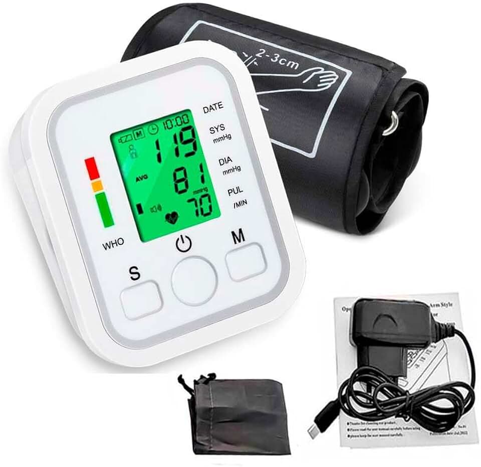 Aparelho Medidor De Pressão Arterial Digital Automático de Braço, Sistolica, Diastolica, Pulso - Com Voz Em Portugues e Monitor LCD, Versão Elite, Premium, Branco