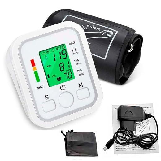 Aparelho Medidor De Pressão Arterial Digital Automático de Braço, Sistolica, Diastolica, Pulso - Com Voz Em Portugues e Monitor LCD, Versão Elite, Premium, Branco