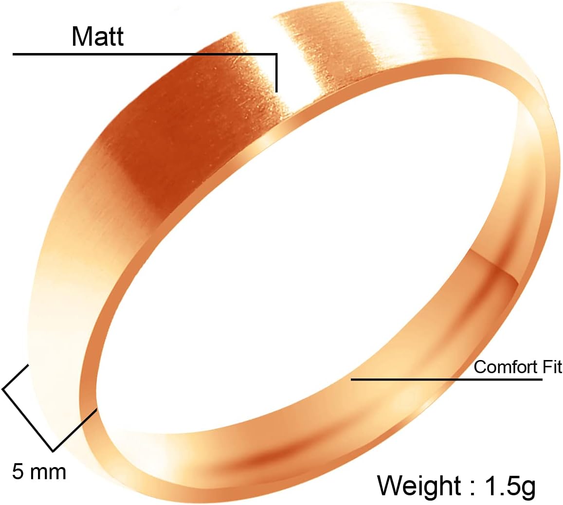 Everstone Matte & Brushed Dome Ring Male Female Men Women His Her Groom Bride Promise Ring Wedding Bands Titanium Ring Color Rose Gold 7MM 5MM & 3MM