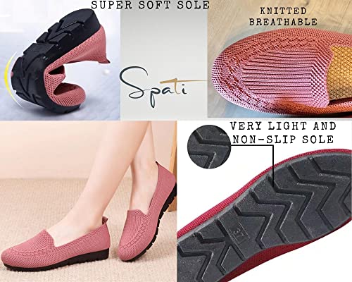Spati Women's Knitted Flat Shoes Comfort Ladies Loafers Women Footwear Hot Slip On Casual Breathable Mesh Female Round Toe Black, Pink, Purple, Red (Pink, Numeric_9) #TOP4