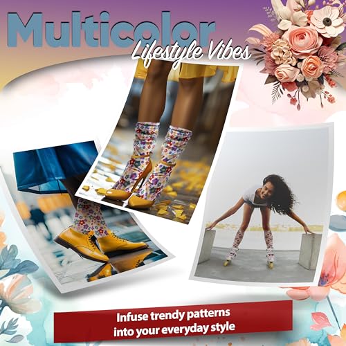 Image of Multicolor Sheer Mesh Socks - Flowers Bouquet with Milky Light Accents - Women Ankle Socks with Floral Pattern - (US sizes 6-8)