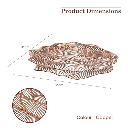 Image of Kuber Industries Leather Table Mats Set of 6 | Easy to Clean Dining Table Mat for Party, Wedding and Family Functions | Gulab Design - Copper