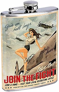Stainless Steel Flask 8oz Vintage Poster D-223 Give em Hell Boys Join The Flight Lets Go