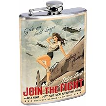 Stainless Steel Flask 8oz Vintage Poster D-223 Give em Hell Boys Join The Flight Lets Go