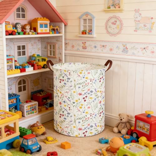Image of Flower Laundry Hamper,Nursery Hampers,Waterproof folding Boho Flower Plants Kid Laundry Hamper with Handle,Clothes Organizer Basket,Gift Baskets,Room Decor(Butterfly flowers)
