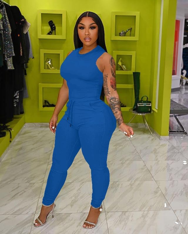 TOPSRANI Womens Two Piece Outfits Bodycon Tracksuit Sweatsuits Solid Jogger Biker Workout Gym Lounge Short Sleeve Pant Sets - Image 4