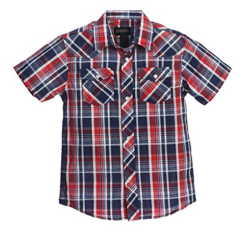 Image of Gioberti Boys Casual Western Plaid Pearl Snap-on Buttons Short Sleeve Shirt