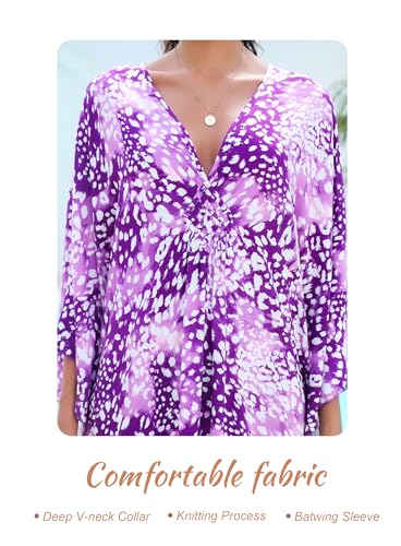 Image of Yanziliu Kaftan Dress for Women,Plus Size Hawaiian Batwing Sleeve Beach Cover Up Summer Swimsuit Dresses