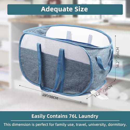 Image of 2 Pcs Collapsible Laundry Baskets, Tear Proof Pop Up Laundry Hamper with Dual Handles, Durable Foldable Laundry Basket, Easy to Carry Laundry Hamper for Home, Laundry Room, Bedroom, Dorm, Travel Blue