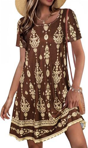 Image of JOLIGAL Summer Dresses for Women Casual Short Sleeve Sundress Scoop Neck Beach T Shirt Dress with Pockets 2026