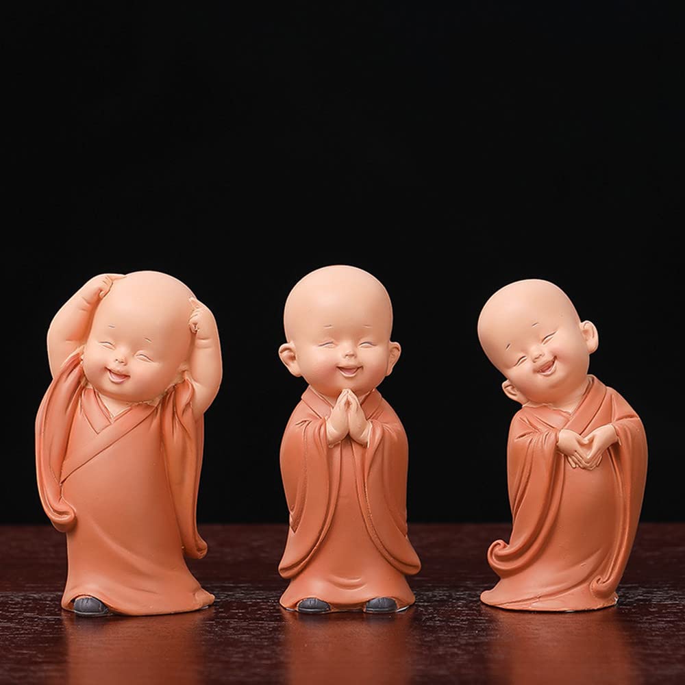 Cute Baby Monk Statue for Home Office Decor, Resin Shao Lin Little Buddha Monk Figurine, 3pcs, Zen Monk Sculpture for Home Car Decor, Nice Gift