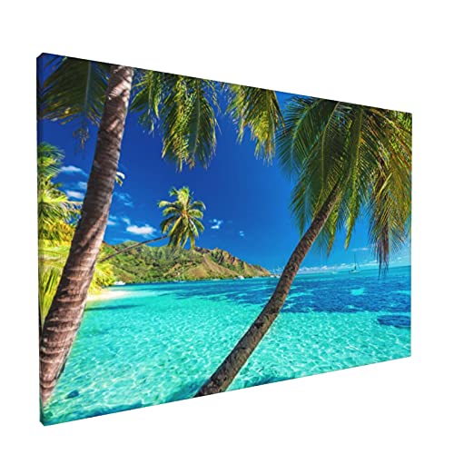 ココナッツの木とビーチ キャンバスアート フレーム装飾画 壁掛け 壁アート 壁飾り 油絵 ポスター おしゃれ モダンアート 30x45cm