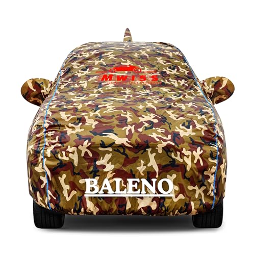 Image of Waterproof Car Cover for Maruti Suzuki Baleno | Dustproof, UV & Scratch Resistant Soft Cotton Lining | Triple Stitched, Mirror Pockets & Elastic Hem | Jungle