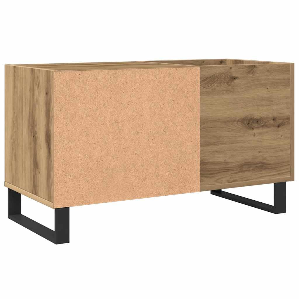 Armadietto per dischi in rovere Artisan, scaffale in vinile, 84,5 x 38 x 48 cm, stabile supporto per dischi in legno con gambe in ferro, mobile audio HiFi per collezione di album LP