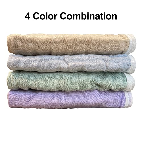 Image of Baby Washcloth 4 Pack Muslin Baby Washcloths Super Soft Newborn Bath Face Towels Cotton Reusable Wipes (4 Color)