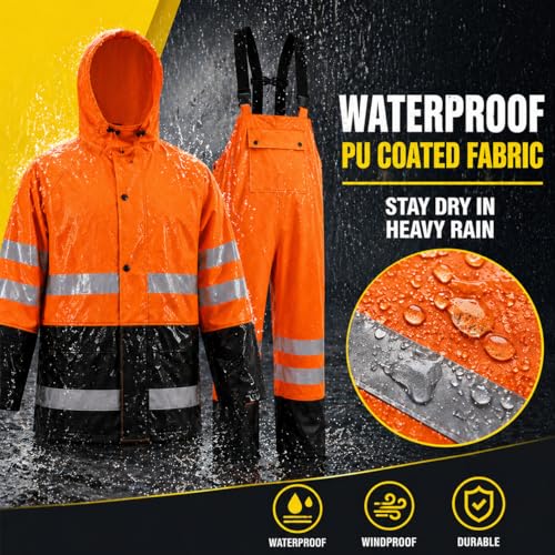 Image of Rain Suit For Men & Women Waterproof Heavy Duty Rain Gear Reflective Jacket for Fishing Outdoor Work Raincoats