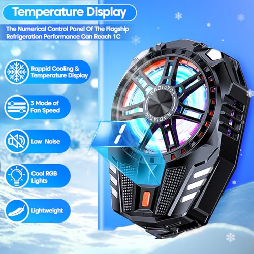 Image of Sounce Smart Magnetic Mobile Cooling Pad Instant Phone Cooler with LED Temperature Monitor Advanced Semiconductor Chip Compatible with iPhone & Android (Black, 7.9 CM)