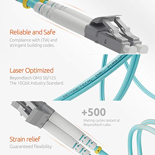 Image of BEYONDTECH 1m (3.28ft) LC to LC Fiber Patch Cable - (2-Pack) UPC Multimode Duplex Fiber Optic Cable - 50 /125m core, Compatible with OM3 - 10G LSZH PUREOptics Series
